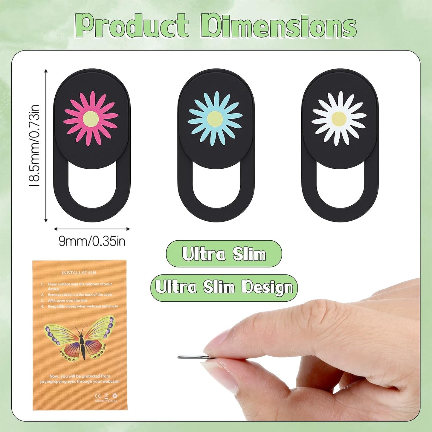 Styquenzer 0.7mm 3 Cute Thin Flower Laptop Camera Cover Slide, PCS Computer Camera Cover Slide, Protect Your Visual