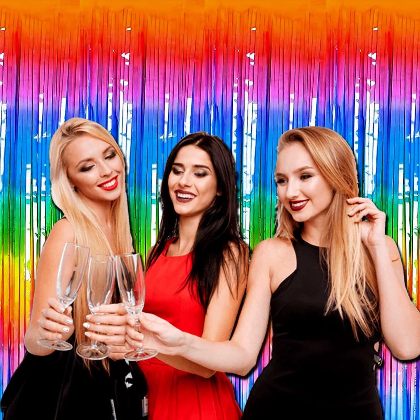 Rainbow Tinsel Foil Fringe Curtain Backdrop by [Brand Name] - 8 Pack Metallic Streamers for Parties | 3.28Ft x 8.2Ft