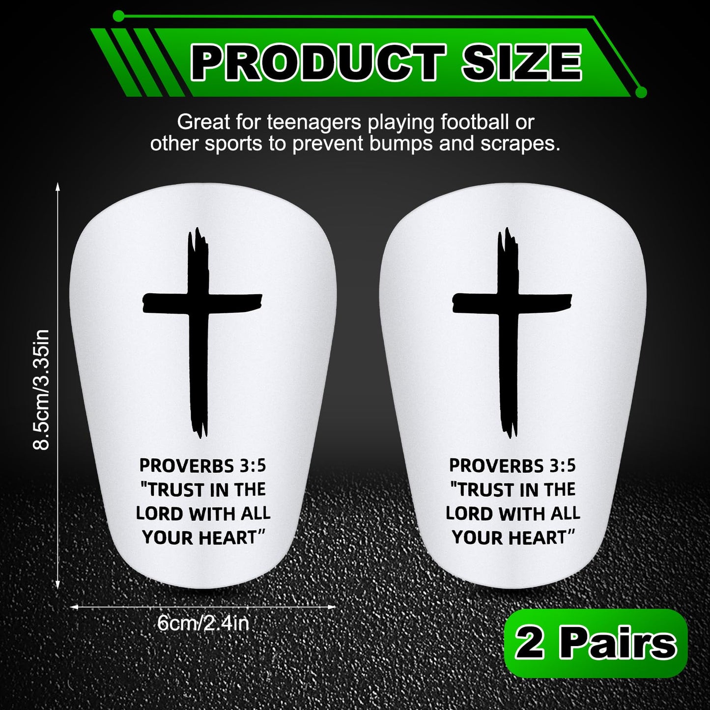 PullCrease 2 Pairs Mini Soccer Shin Guards Christian Faith Cross Small Shin Guards with Bible Verse Religious Soccer Football Pads for Kids Adult(Black, White,3.15 x 1.97 Inches,Proverbs 3:5)
