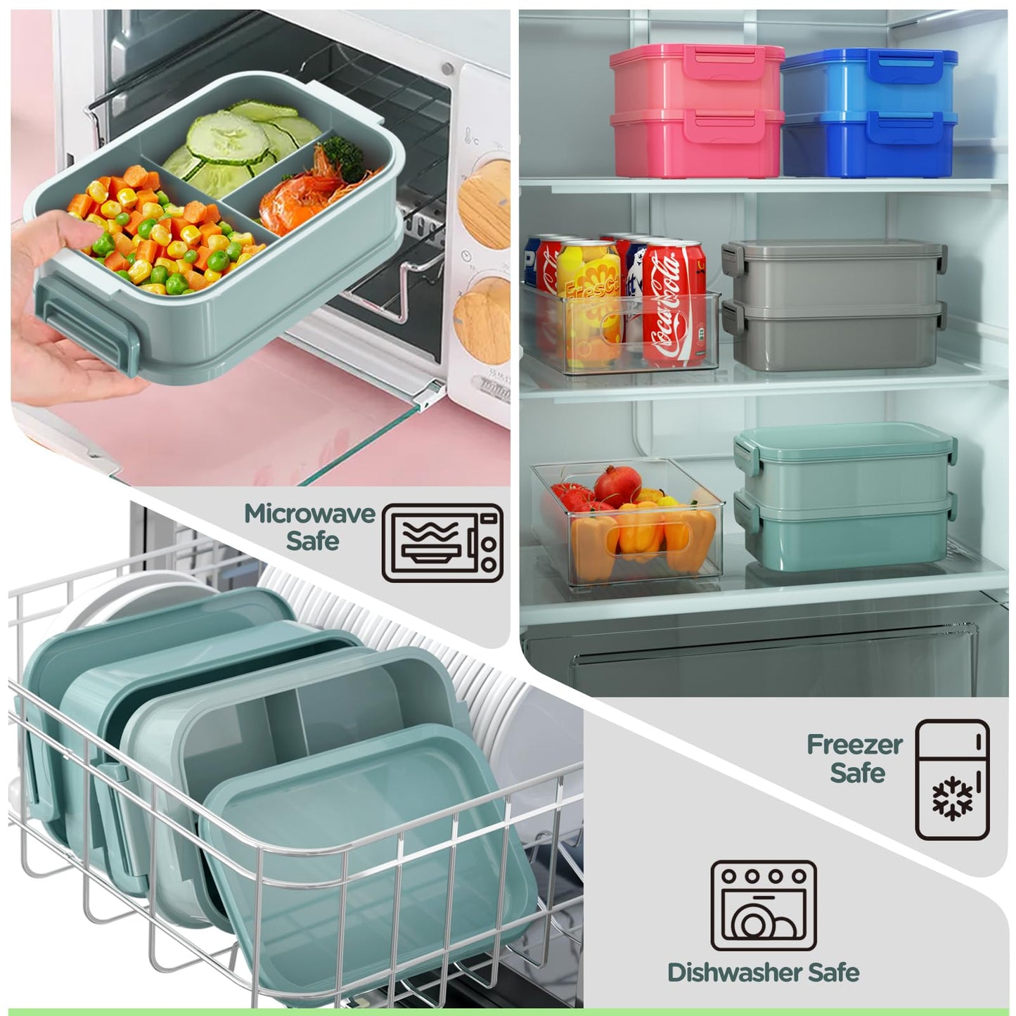 DaCool Lunch Box Adults Bento Box 74 OZ All-in-One Stackable Lunch Box Containers for Adult Large Bento Box with Fork Spoon Sauce Boxes, Leakproof Lunchbox for Work School Dining Out, Morandi-Green