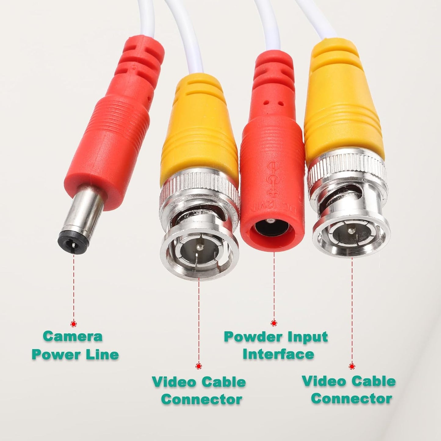 Cable,5m/16ft Cord,4 Set MECCANIXITY BNC Video Power All-in-One Security Camera Wire Cord DC Extension Wire for CCTV