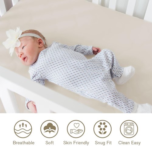Little Grape Land Crib Sheets - Super Soft 2-Pack Fitted Sheets for Standard Cribs & Toddler Mattresses | Spring Flower & Beige