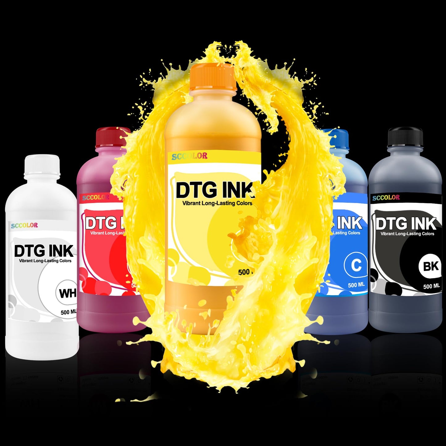 DTG Ink 500ML Compatible for F2000 F2100 P600 P800 DTG Printers and More printhead DX5 DX6 DTG Printers,Direct to Garment Printing Ink Digital Textile and More Printing Refill.2W+1B+1C+1M+1Y