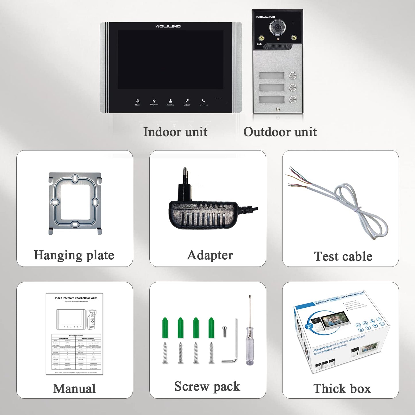 WOLILIWO Wired Video Intercom System, 7 Inch Ring Video Doorbell with IR Night Vision Support Remote Unlock, Dual-Way Intercom for Villa House Office Apartment with 1-Camera and 3-Monitor