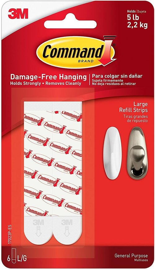 Command Large Mounting Refill Strips - 6 Durable Strips for Easy Wall Adhesion