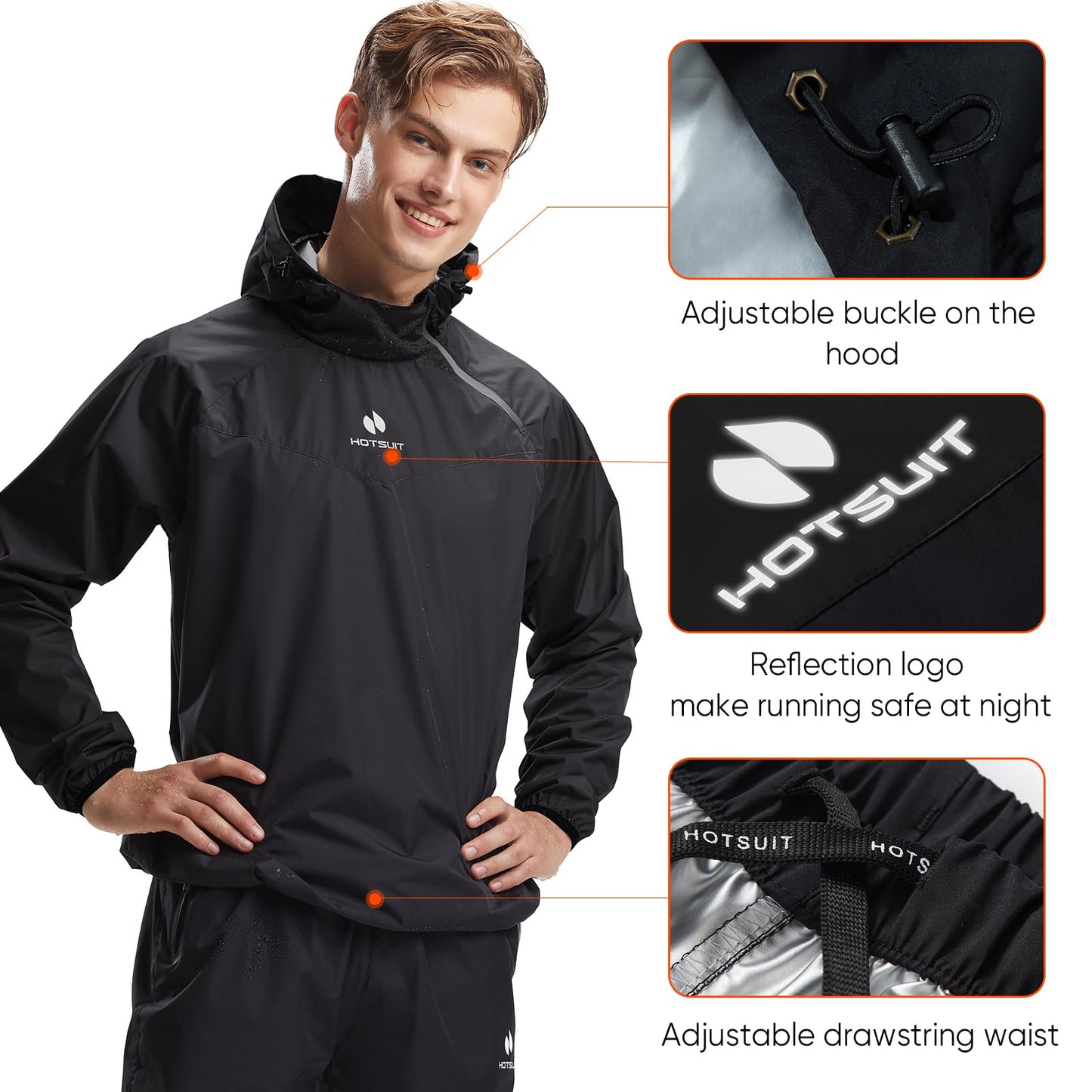 HOTSUIT Sauna Suit for Men Sweat Sauna Jacket Pant Gym Workout Sweat Suits, Black, XXL