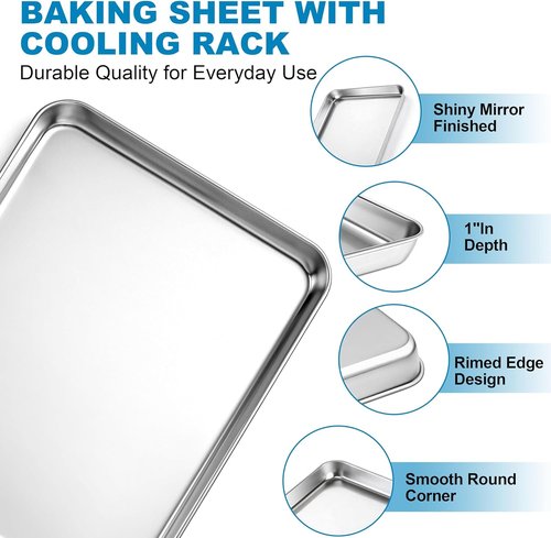 Herogo Stainless Steel Baking Sheet Set - 2 Pans & 2 Racks, 16" x 12" | Non-Toxic, Heavy Duty & Easy Clean