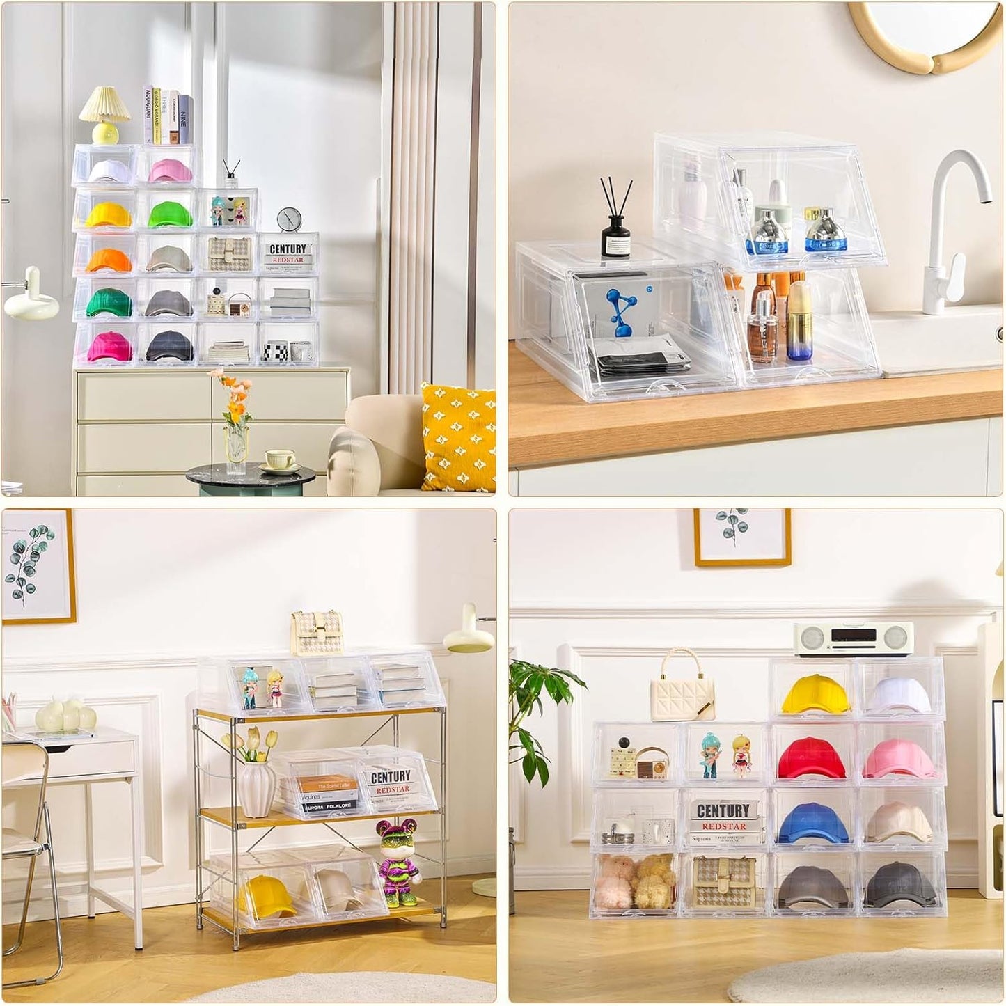 Skiennix Hat Organizer - Large Clear Baseball Cap Holder with Sliding Tray | 2 Pack, Holds 12 Hats