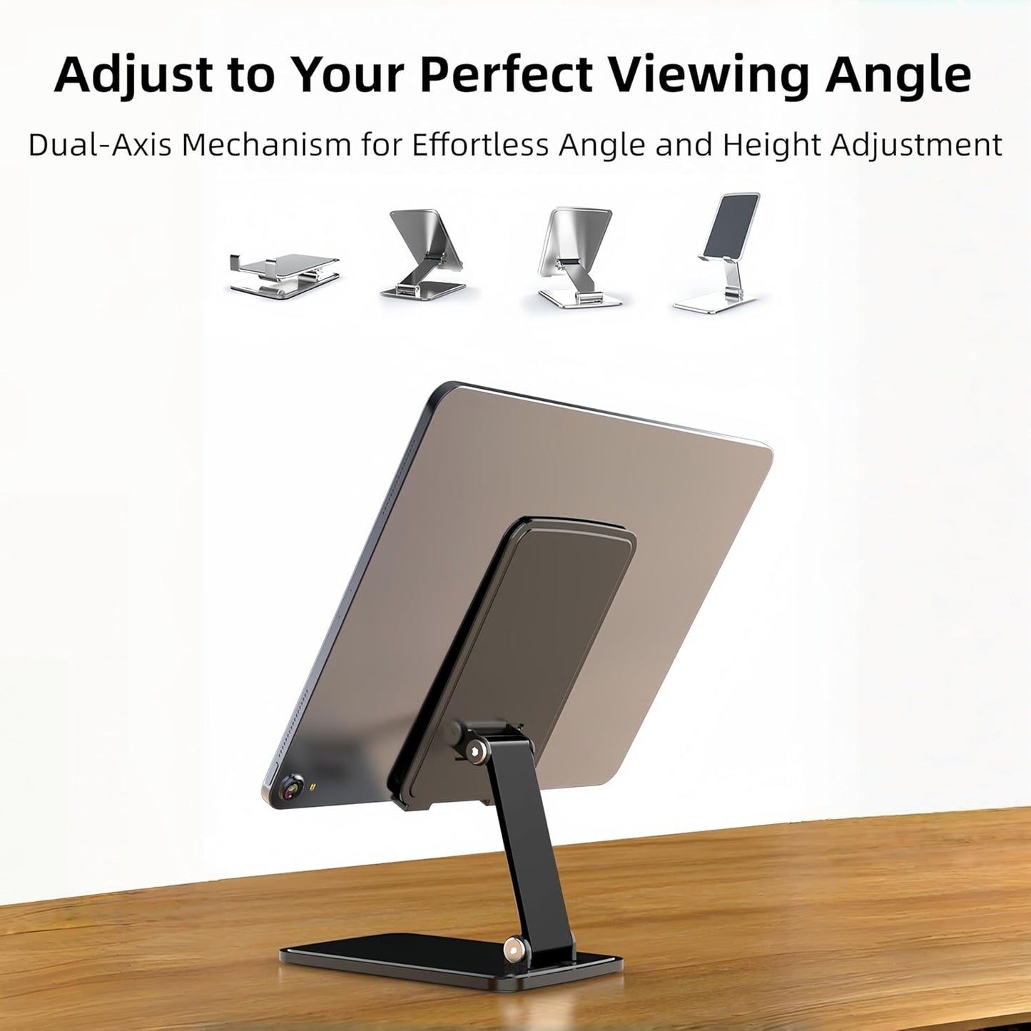 Briteroh Foldable & Height Adjustable Phone Stand for Desk, Carbon Steel Stable Cell Phone Holder, Universal