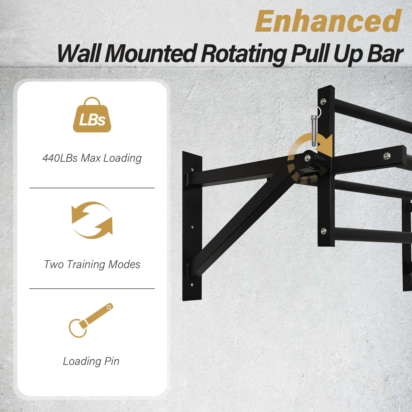 BDL Wall Mounted Rotating Pull Up Bar Speed Climbing Chin Up Bar Wall-Mounted Training Frame, Rotate or Fix Bar for Climbing Training Supports to 440 Lbs