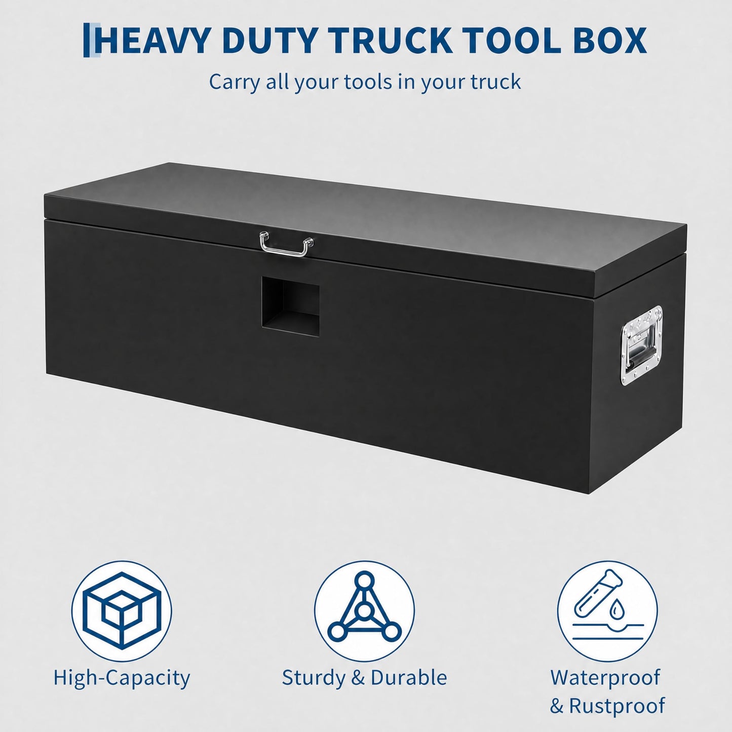 Heavy Duty Truck Bed Tool Box 36'' Locking Steel Truck Toolbox with Front Pull Handle, Side Grab Handles, Dual Gas Struts, Weather-Resistant Powder Coated Storage Box for Pickup Truck Bed, RV, Trailer
