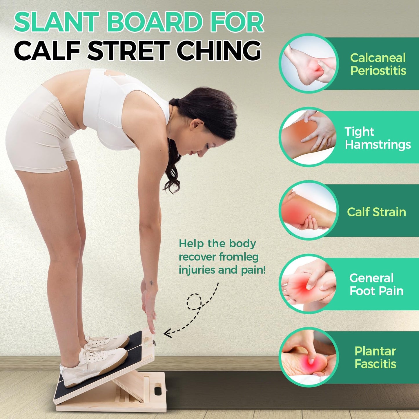 XCMVCN Slant Board for Calf Stretching, 5 Angle Portable Adjustable Calf Wooden Stretch Board with Training Poster, 300lb Weight Capacity for Ankle Heel Feet Leg Knees Physical Therapy Equipment