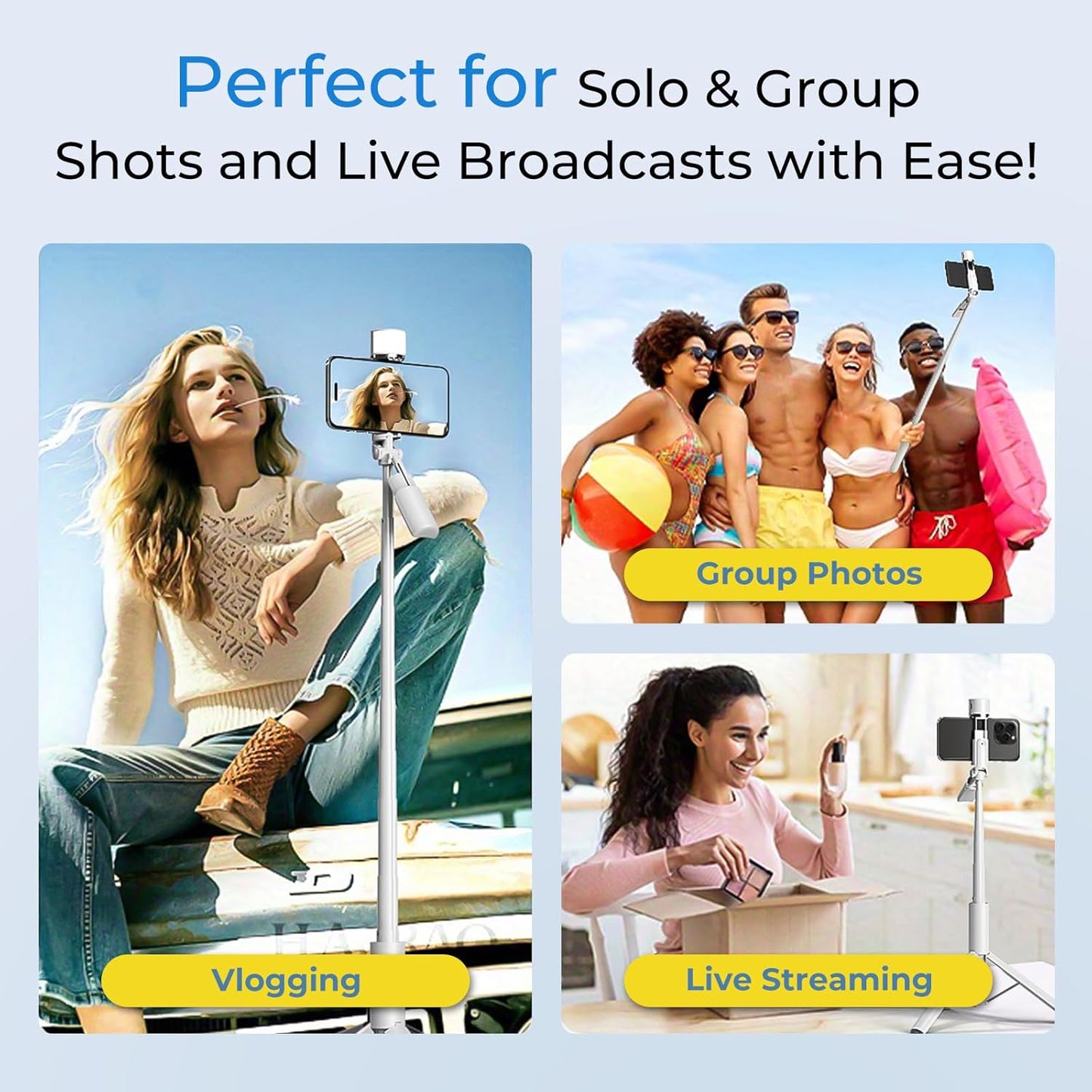 BOMIDI 50'' 6 1 Phone Tripod with Remote, Tripod for iPhone, in Selfie Stick with Light & Holder, Extendable Cell Phone