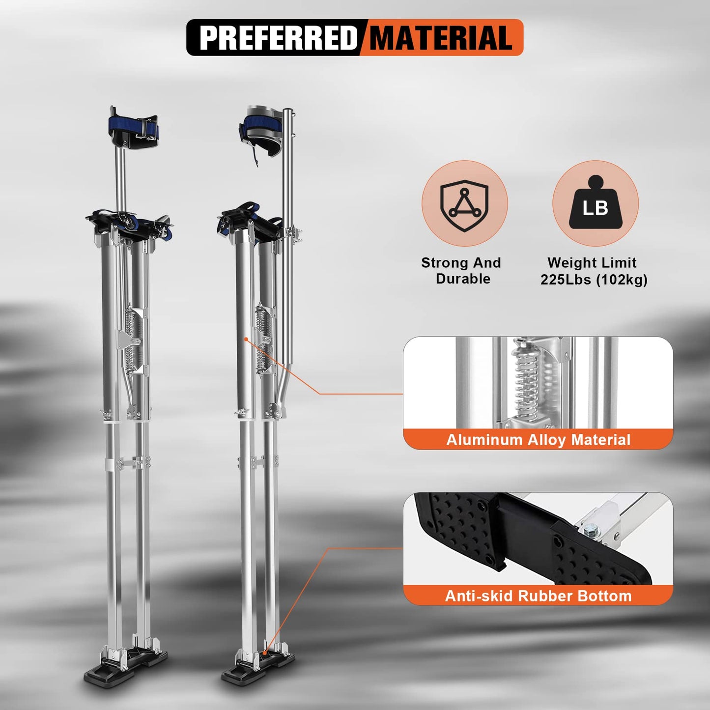Olenyer 48"-64" Drywall Stilts for Adults Height Adjustable Aluminum Work Stilts with Protective Knee Pads for Sheetrock Drop Ceiling Painting Painter High Shrub Trimming and Exterior Wall Painting
