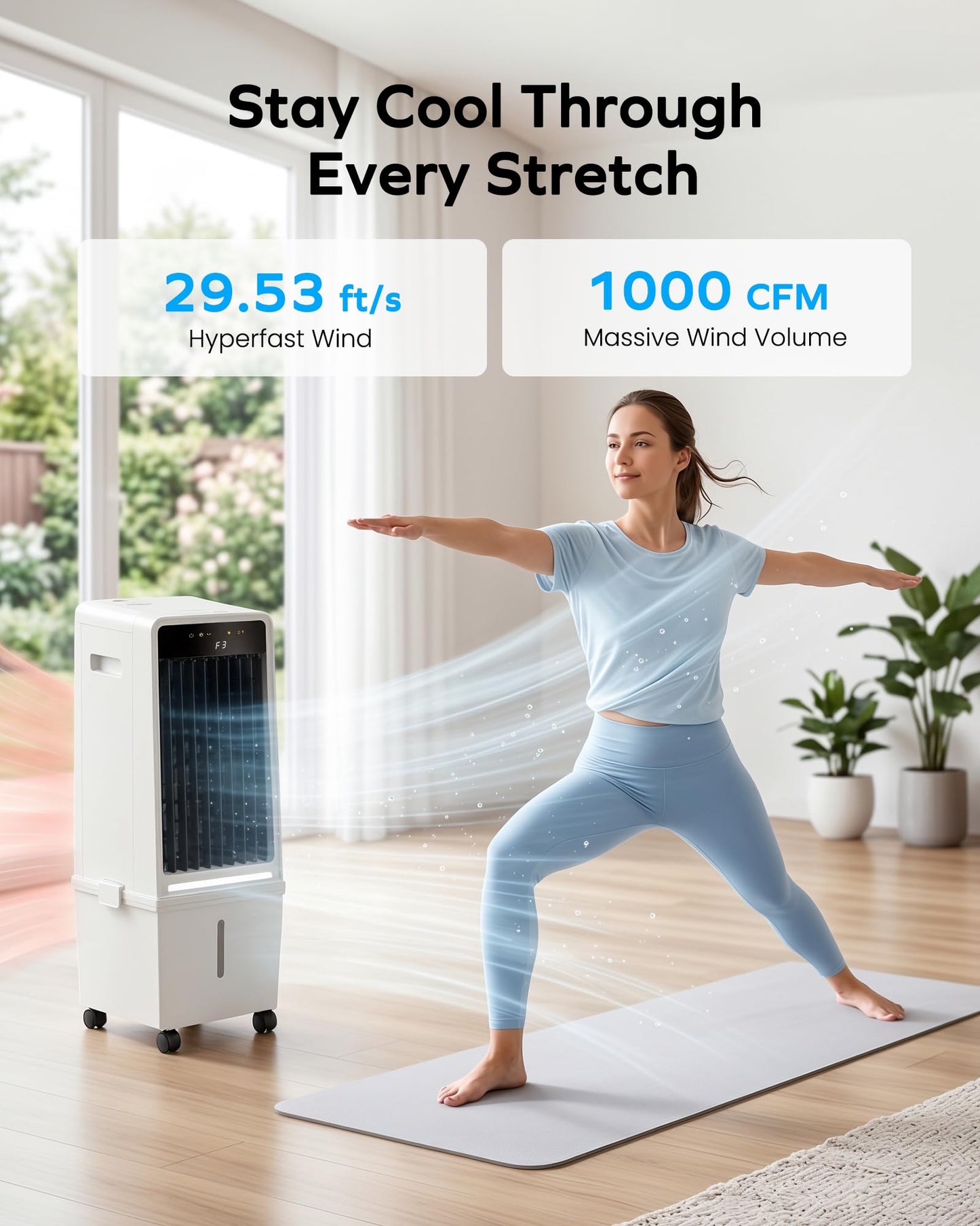 Air Choice Swamp Cooler, 30" Windowless Portable Air Conditioners with 3.7Gal Water Tank, 2 Ice Packs, Oscillation, 3 Speeds/Modes, 12H Timer, Night Light, Portable Swamp Cooler for Bedroom Office