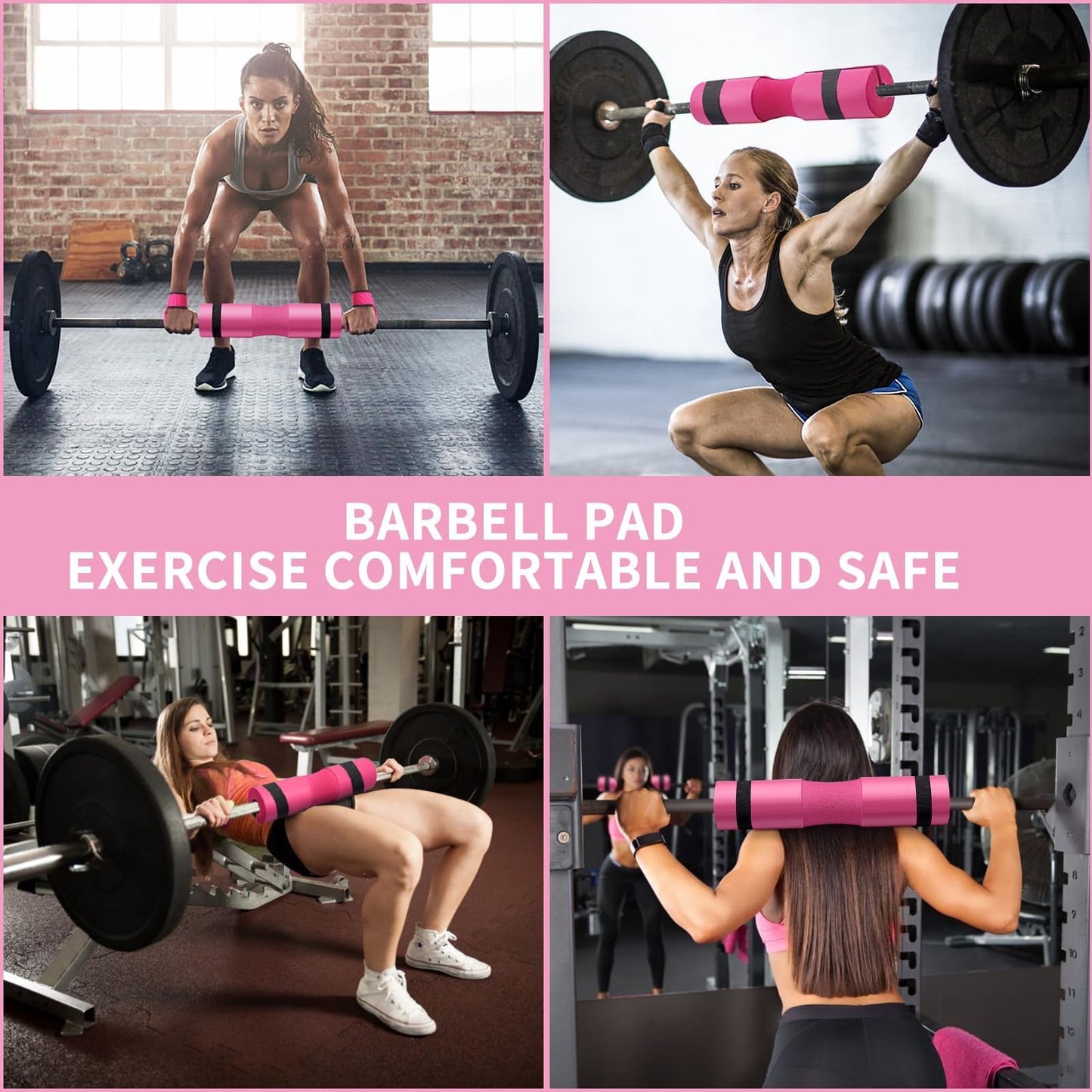 Barbell Pad Set, 10 Pcs Barbell Squat Pad for Hip Thrusts, Lunges, Leg Day with 2 Gym Ankle Straps, 3 Hip Resistance Bands, 2 Lifting Strap, Barbell Pad and Carry Bag