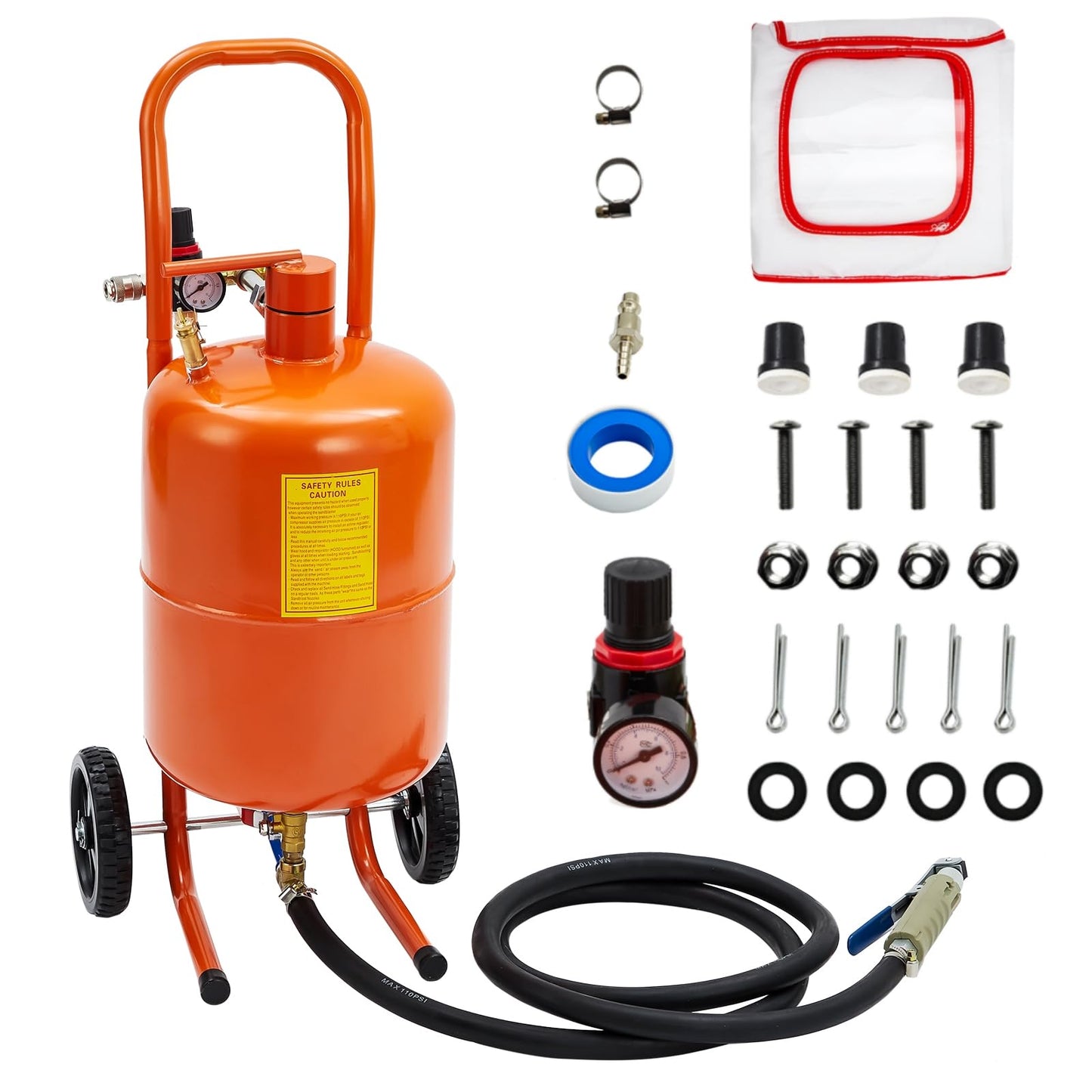 5 Gallon Sand Blaster Sand Blasting Machine, 60-110 Psi Pressure Air Sand Blasting Kit with 4 Ceramic Nozzles & Oil-Water Separator, Portable Abrasive Blaster for Paint Stain Rust Removal