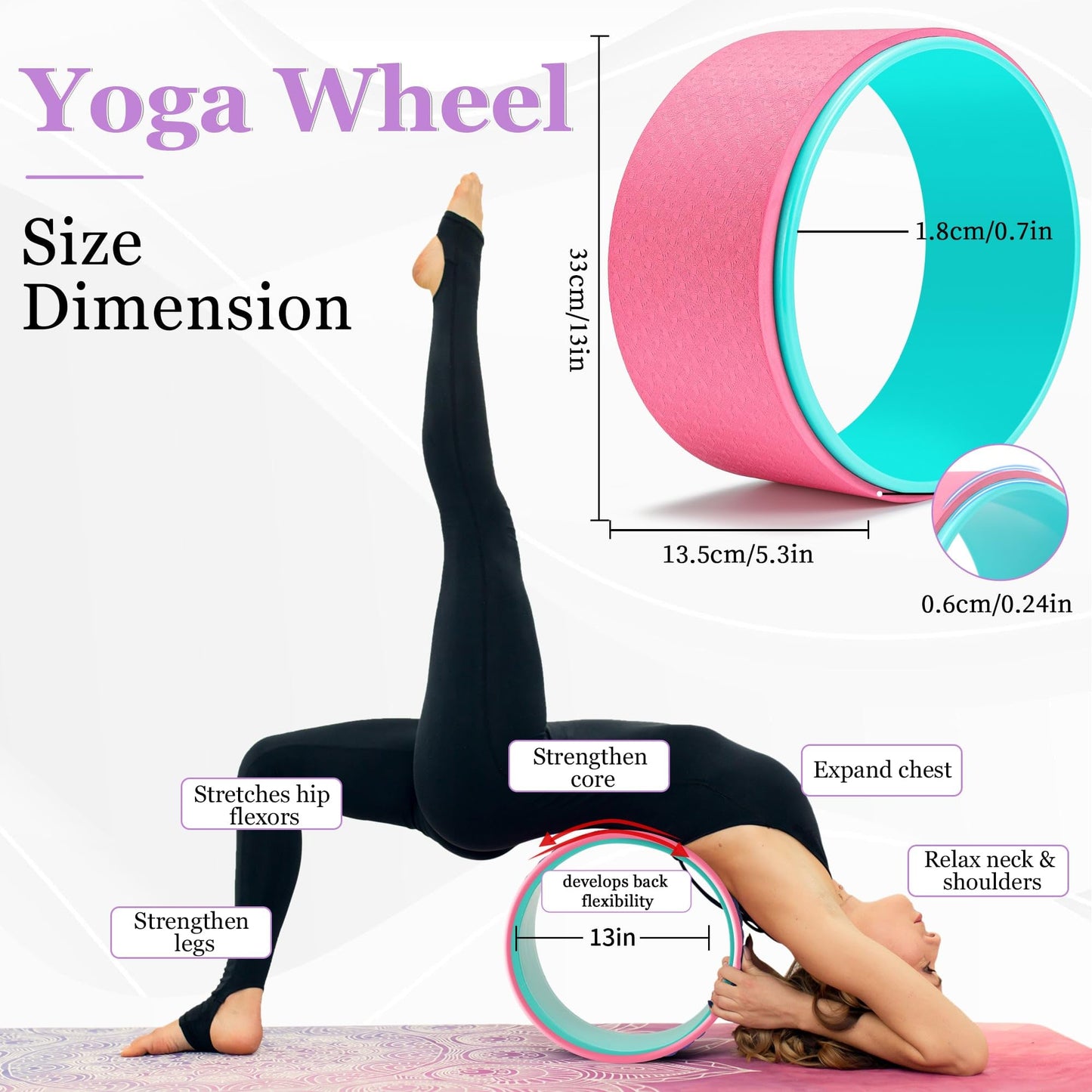 HNCTINNO All in One Yoga Wheel Set, Soft Foam Roller Wheel for Back Pain & Stretching, Yoga Blocks 2 Pack with Strap, Trigger Point Therapy Massage Ball for Deep Tissue, Yoga Starter Kit for Beginner