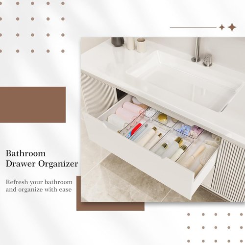 Criusia 14 PCS Clear Plastic Drawer Organizer Set | 5 Large Non-Slip Storage Bins for Kitchen & Bathroom