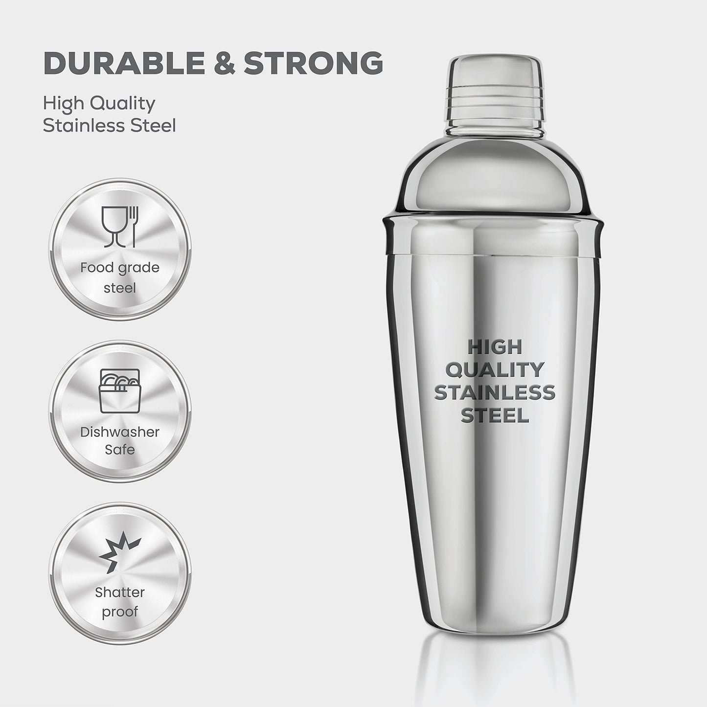 FineDine 10-Piece Cocktail Shaker Set with Travel Bag - Stainless Steel Shaker Set Bartender Kit - Mixology Bartender Kit - Strainer, Muddler, Jigger, Bar Spoon, Bottle Opener, Pour Spouts - Bar Set