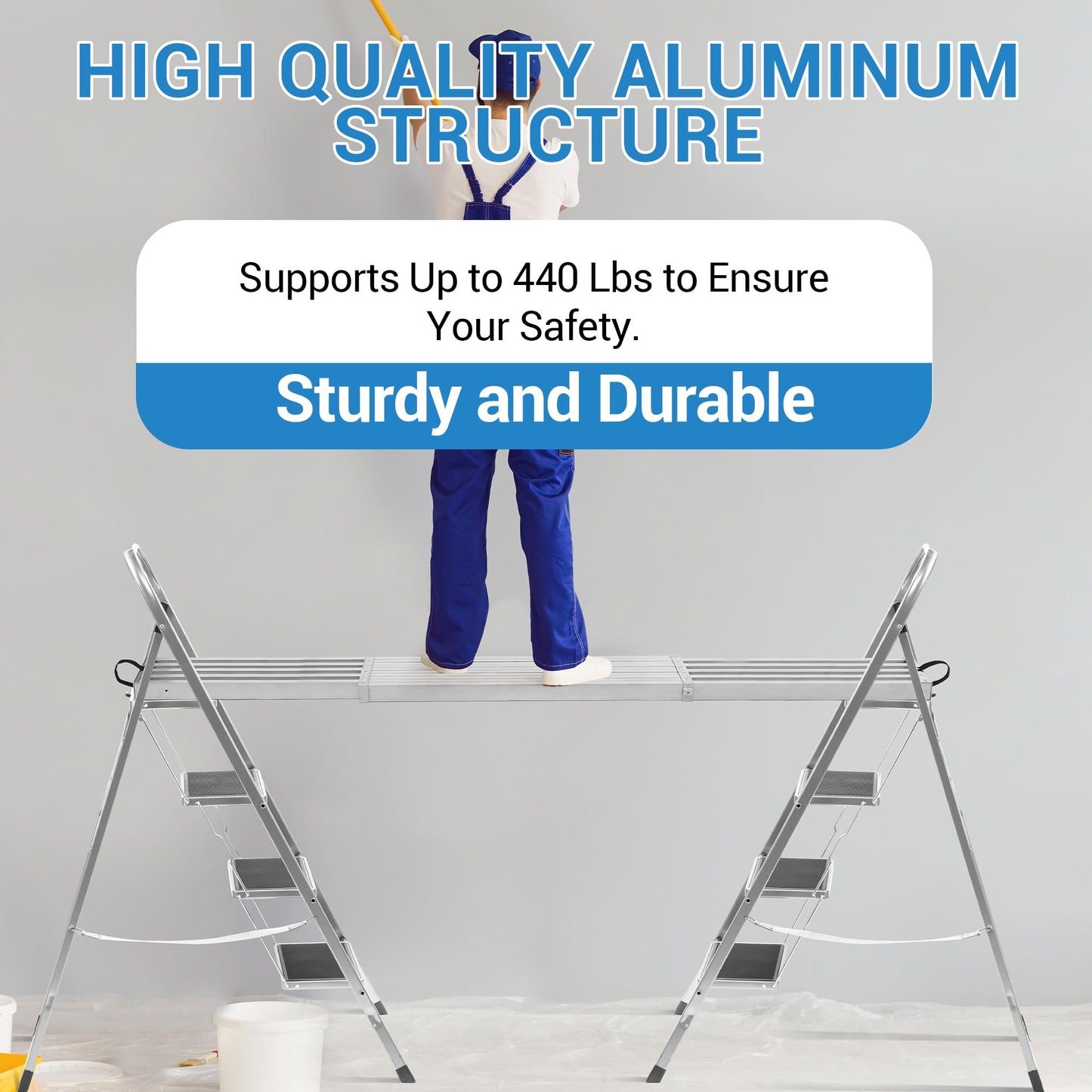 9-15 Ft Telescoping Plank, Aluminum Work Plank, 440Lbs Capacity Extension Boards, Aluminum Scaffolding Plank with Skid-Proof Platform Scaffold Ladder Accessory