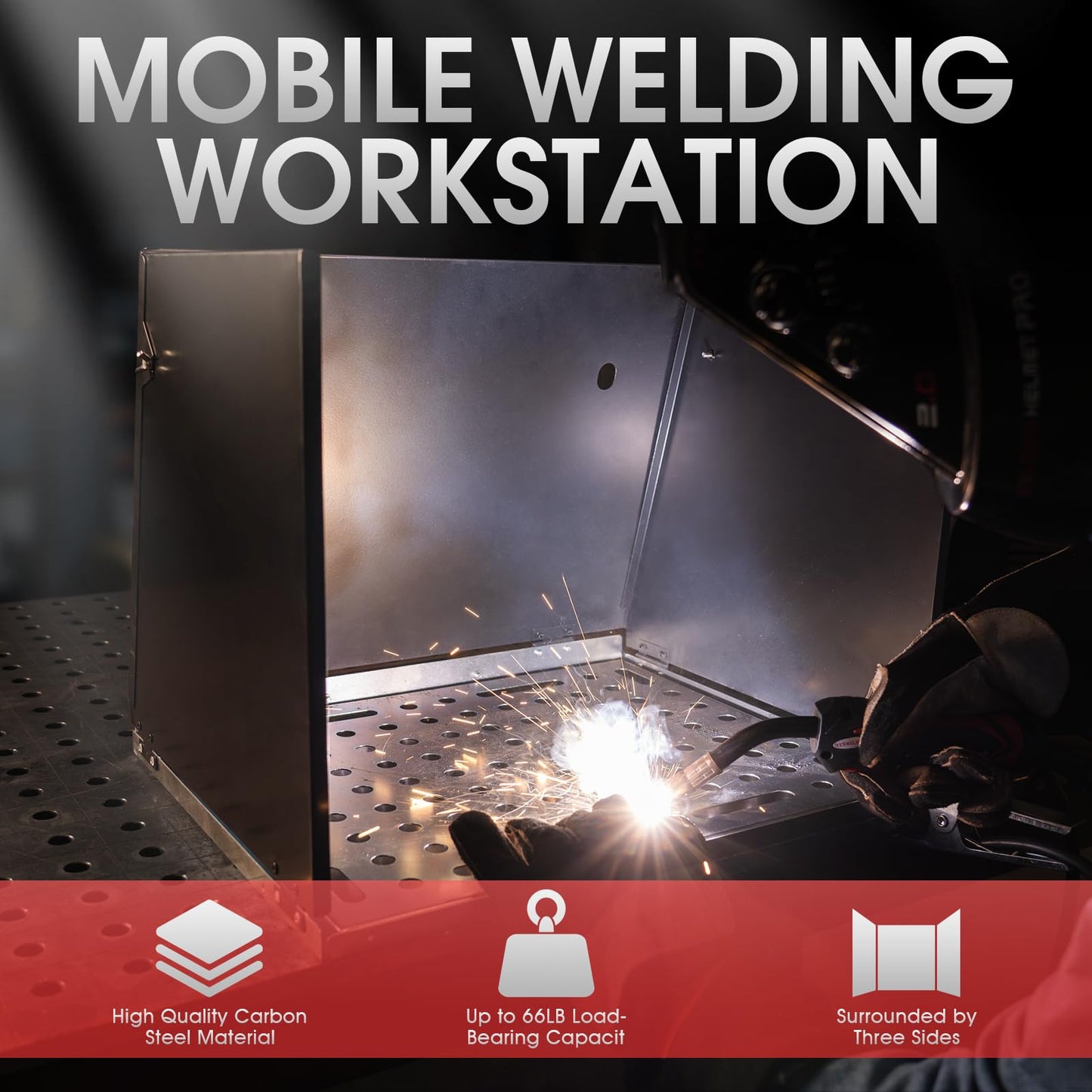 YESWELDER Portable Folding Welding Table, Heavy-Duty Carbon Steel Workbench with Handle & 3 Panels for TIG MIG ARC Welding