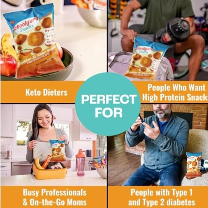 Schoolyard Keto Snacks - Cheddar Cheese & Sour Cream - Protein Puffs - Low Carb, Low Sugar, 14g-Protein, Gluten Free, Healthy & Diabetic Friendly, High Protein, Low Calorie snacks for Kids & Adults, USA Made, 12 Pack