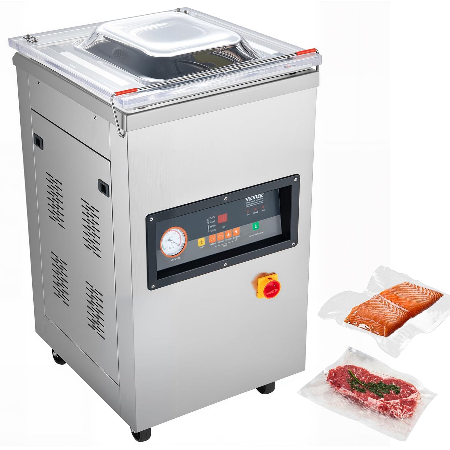 VEVOR Chamber Vacuum Sealer, 100kPa Powerful Vacuum Sealing Machine, LED Screen, One-Touch Compact Meat Packing Machine with 2 Sealing Strips & 60 Vacuum Bags, for Dry & Wet Food Preservation