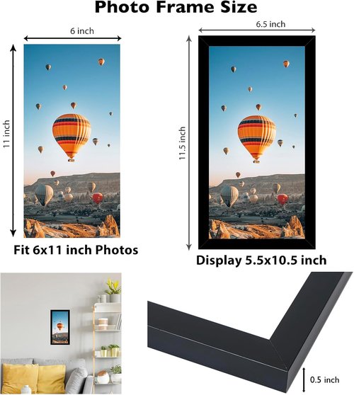 JCJMY 6x11 Picture Frame - Black Wall & Tabletop Display | Shatter-Resistant Plexiglass, Versatile Mounting Options