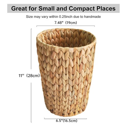Coeusy Wicker Trash Can - Stylish Water Hyacinth Waste Basket for Bathroom & Home Office | 2 Gallon Round