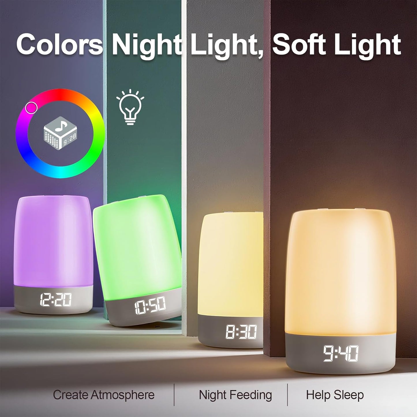 Skiennix White Noise Machine - 32 Soothing Sounds & Rainbow Light | Bluetooth Alarm Clock for All Ages