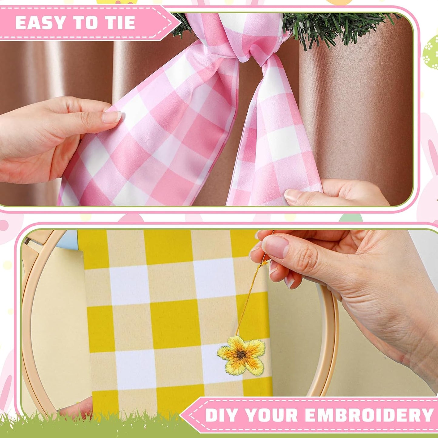 VitalCozy Easter Wreath Sash - 4 Pcs Blank Embroidery Accessories for Indoor/Outdoor Decor (4.49" x 56.30")