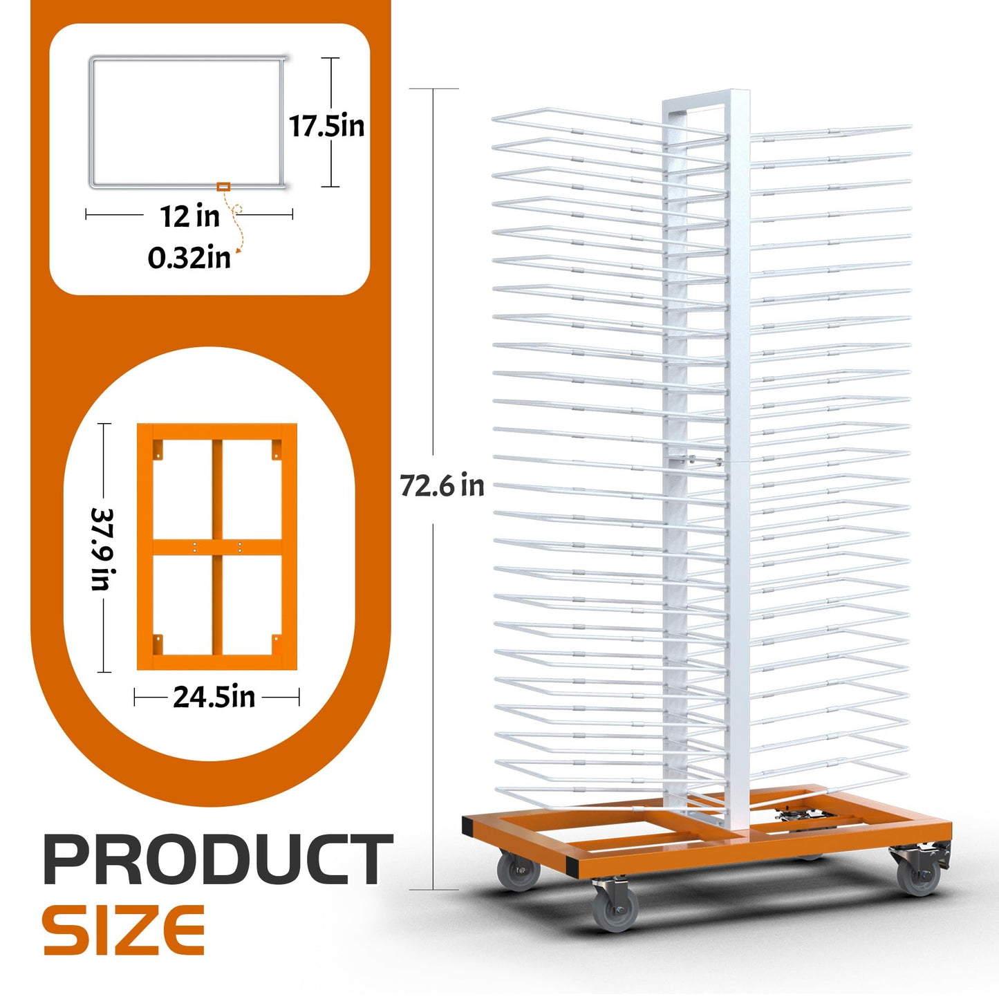 BERPET 50-Shelf Cabinet Door Paint Drying Rack - Heavy Duty Steel Mobile Stand, 1500 LBS Total Capacity (30 LBS/Tier) - Woodworking & Art Studio