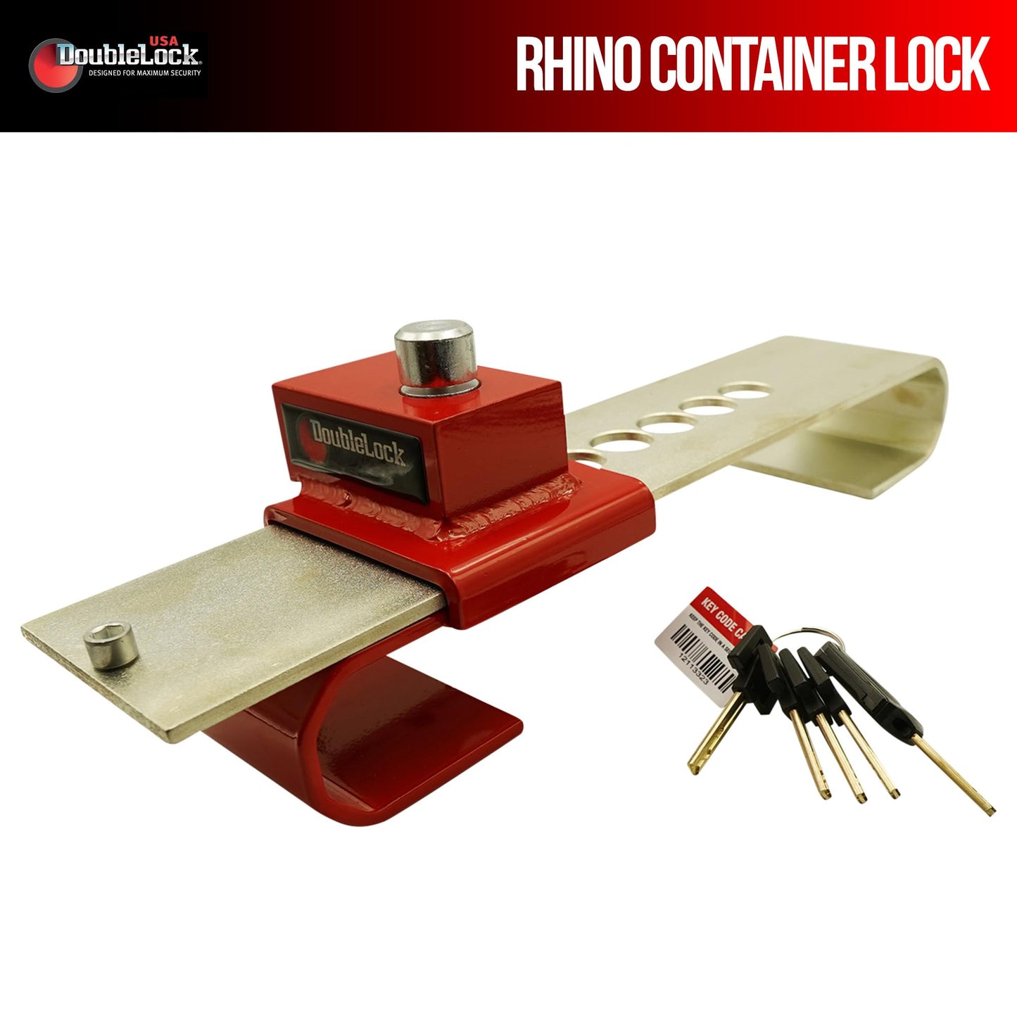 DoubleLock Rhino Ultra-Duty Container Security –(Expandable) High-Visibility Red Anti-Theft Device for Trailers, Storage Units, and Trailers. Cargo, Freight, Fence, Storage Lock.