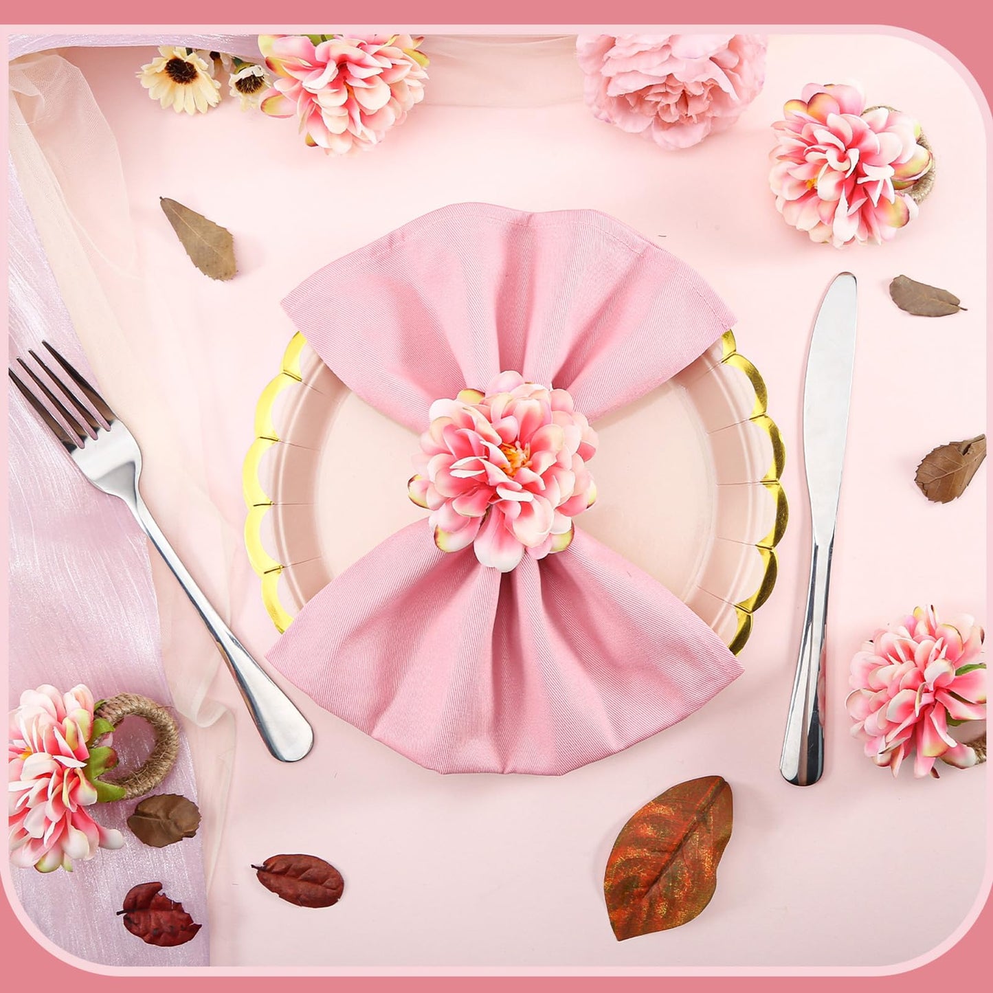 24 Pcs Flower Napkin Rings Daisy Flower Handcraft Floral Napkin Holder Rings for Wedding, Holiday Banquet, Luncheons, Birthday Party Dining Table Decor