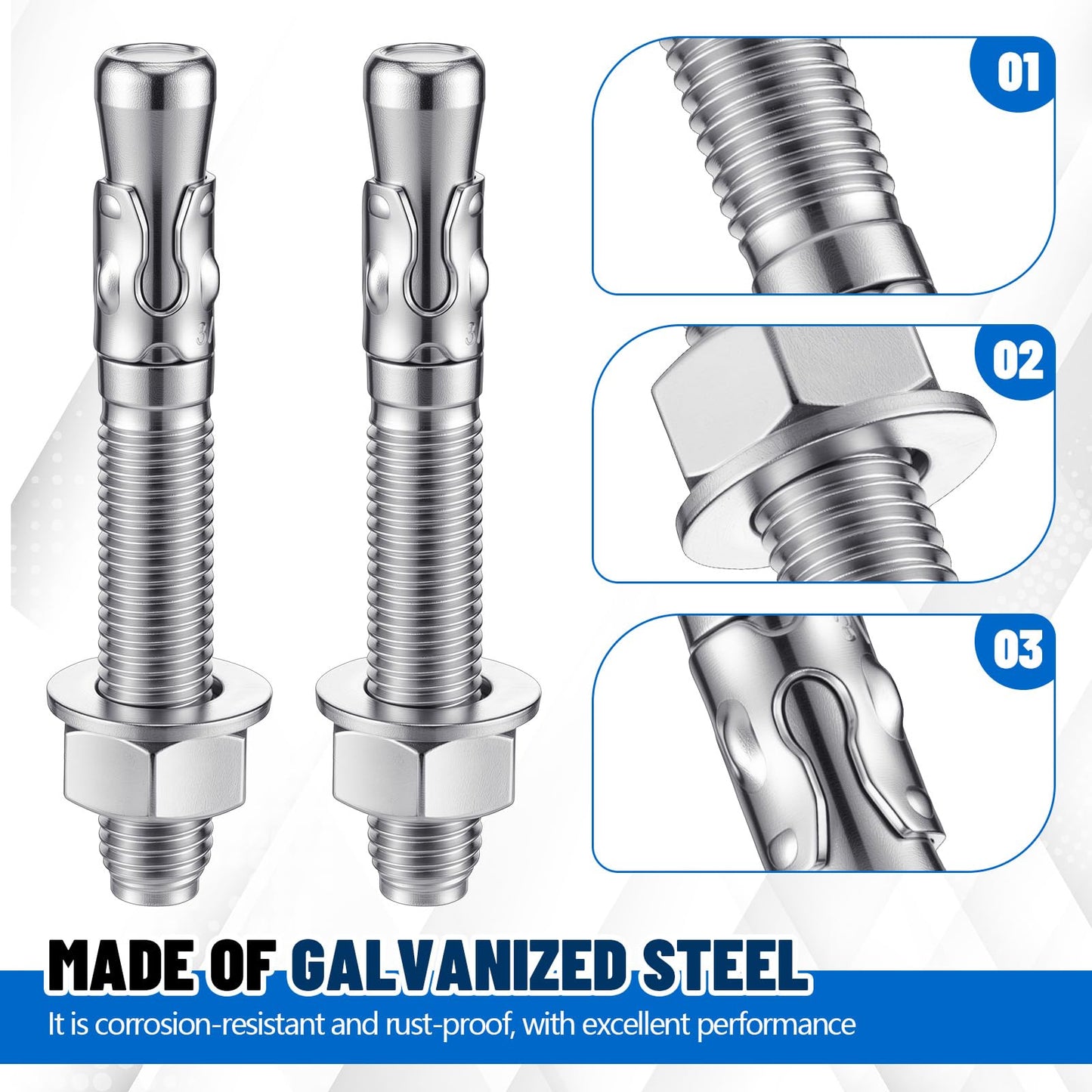 Moxweyeni 20 Pcs 3/4" x 5-1/2" Heavy Duty Wedge Anchors Zinc Plated with Nuts and Washers, Concrete Anchors for Concrete and Cement for Construction Industrial DIY