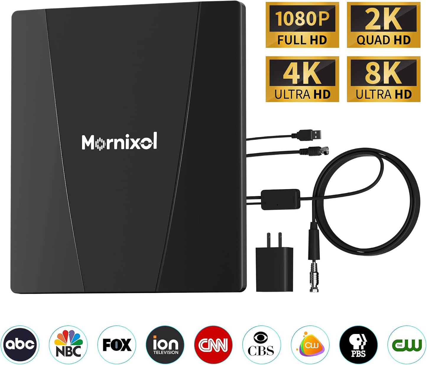 Mornixol 100 4K 8K 1080P 360 40ft Setup TV Antenna Indoor, Digital Outdoor TV Antenna with Signal Booster, Miles Long