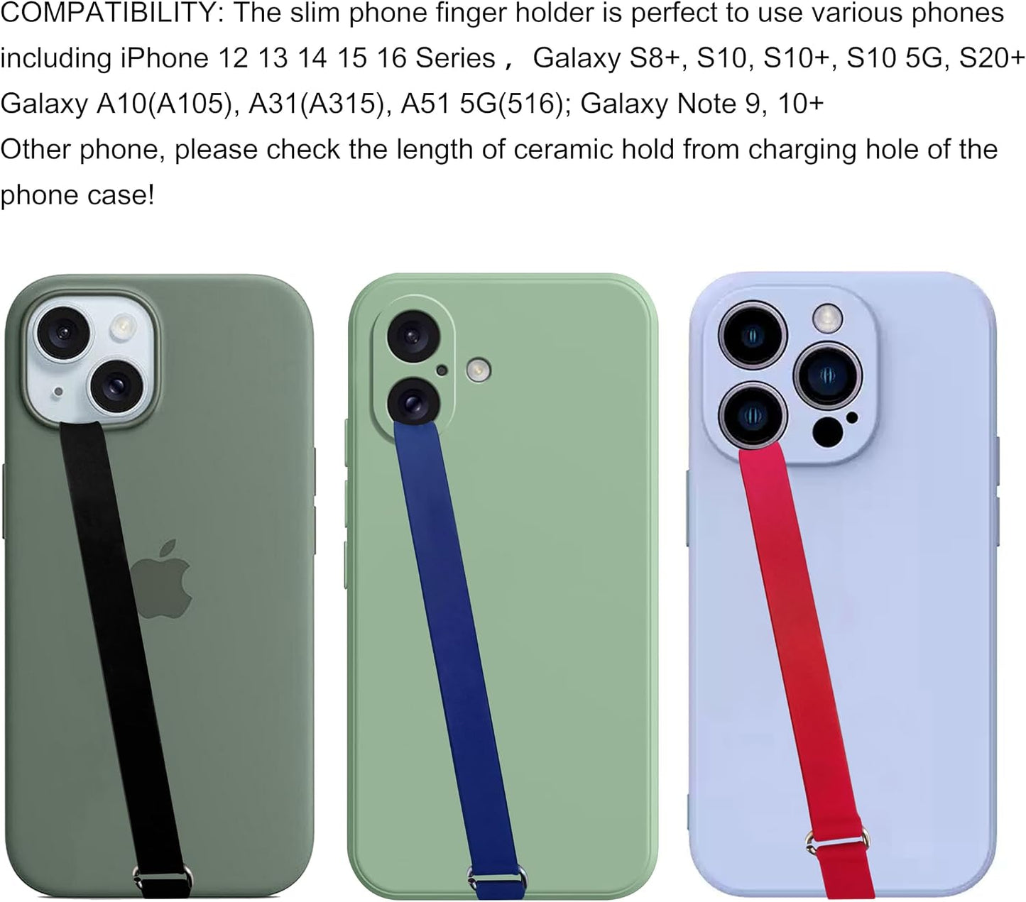 Bilymate (3 Pack) Reusable Silicone Phone Grip Strap - Wireless Charging Compatible, Detachable Loop Holder for iPhone