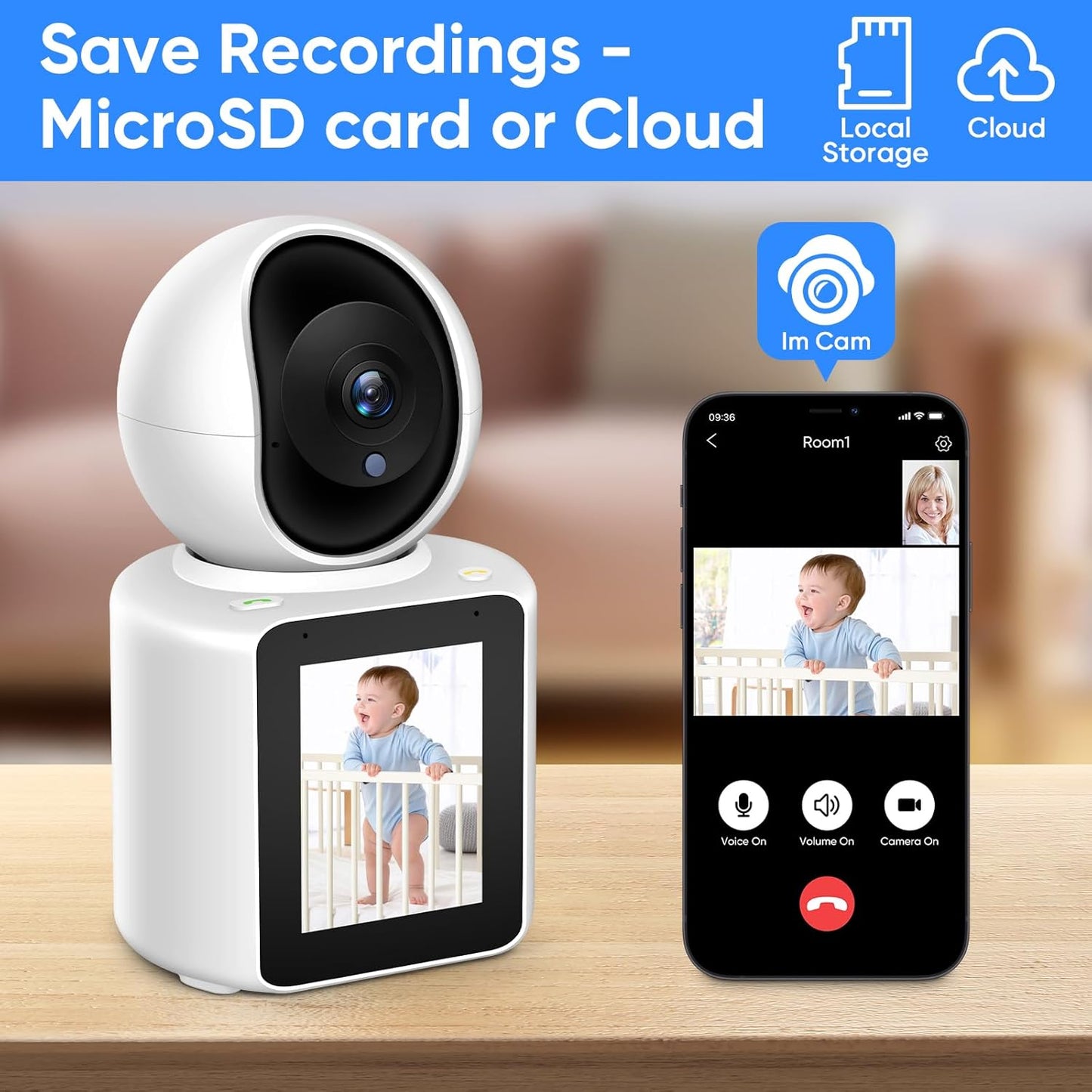 MYPIN 2K 360 Two-Way Video/Audio Indoor Camera, Child/Elder/Dog/Pet Camera with Phone App& Degrees Pan Tilt, Night