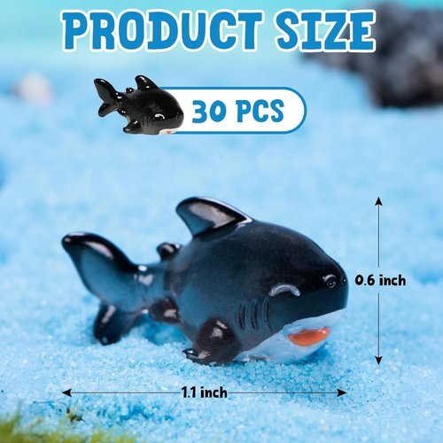 Exasinine Miniature Shark Figurines - 30 Pcs Resin DIY Accessories for Fish Tanks & Fairy Gardens (Black)