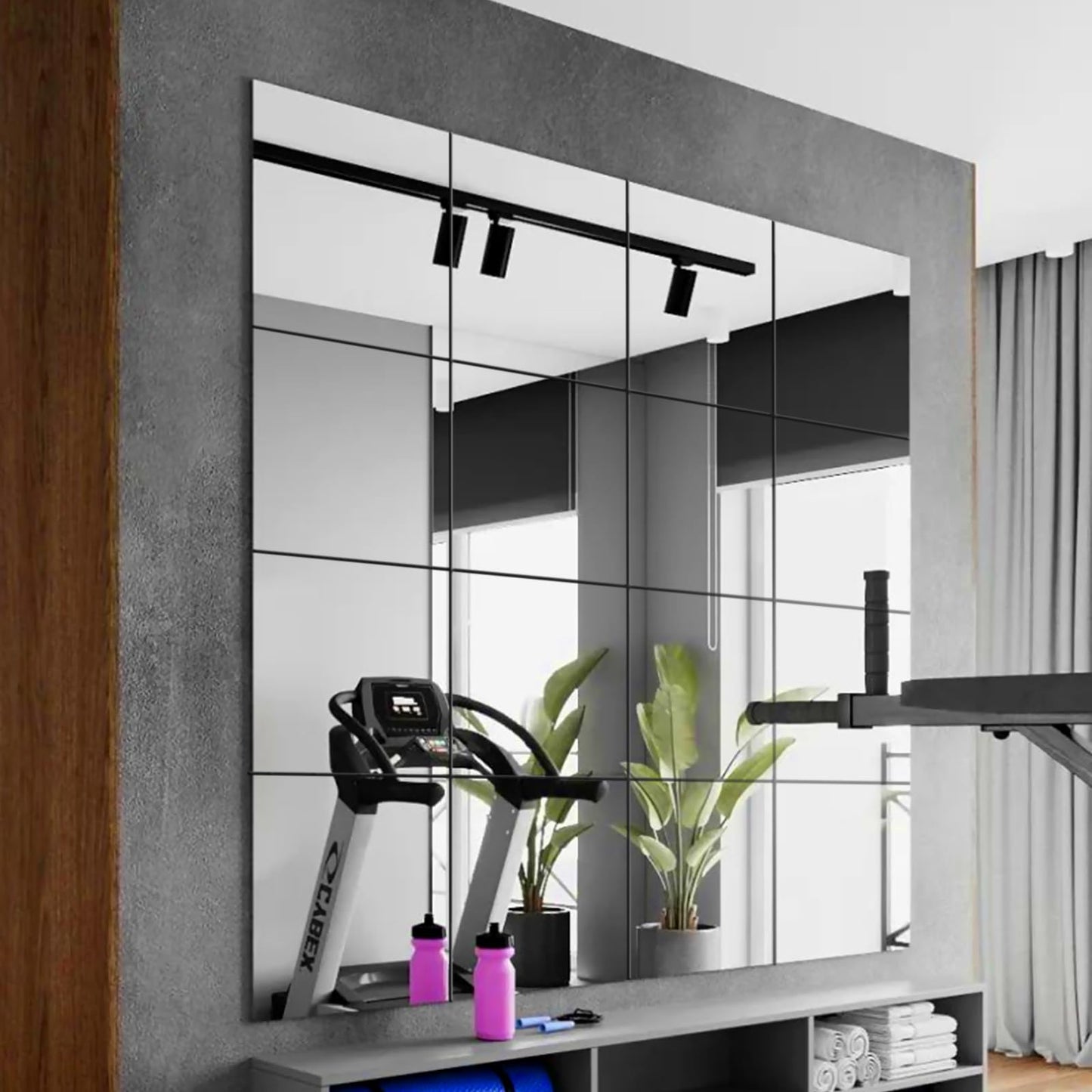 QEEYON 14 x 12 inch Glass Wall Mirror Tile Self Adhesive Frameless High Clear Mirror Sheet for Wall, Home Gym, Door, Bathroom, Bedroom Decor