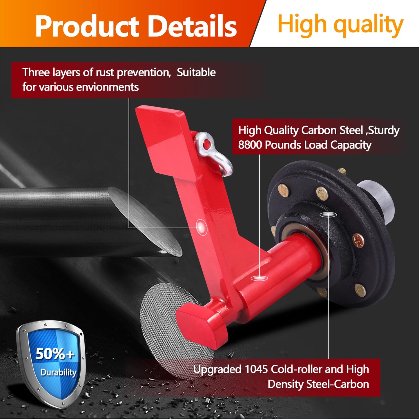 Red 6 Holes Shipping Container Wheels Kit with Heavy Duty Axle & Ratchet Strap - Fast, Safe 20ft-40ft Container Transport