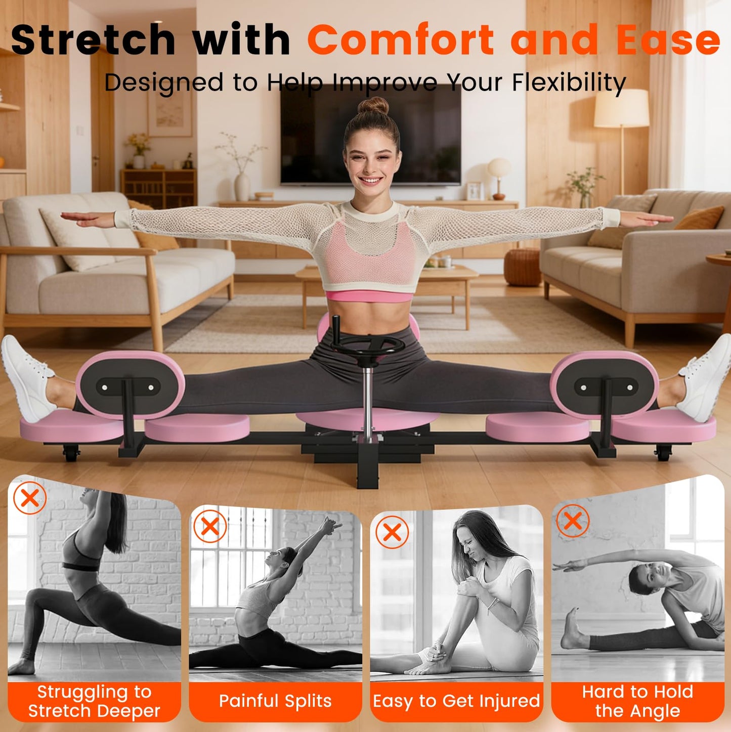 Leg Stretcher, 220LBS Split Machine for Fexibility & Splits Training, 0-200° Adjustable Stretching Equipment for Home Gym, Heavy Duty Steel Frame Leg Stretching Training Machine (Pink)