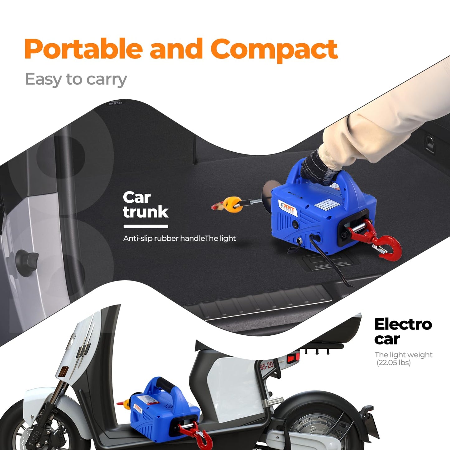 3-in-1 Electric Hoist Winch 1500W Portable Powerful 110V Portable Winch with 1100Lbs Loading Capacity 16 ft/min 25ft Lifting Height Ideal for Warehouses, and Factories