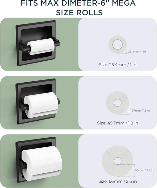 FORIOUS Recessed Toilet Paper Holder - Durable Stainless Steel Wall-Mount Design | Matte Black Finish