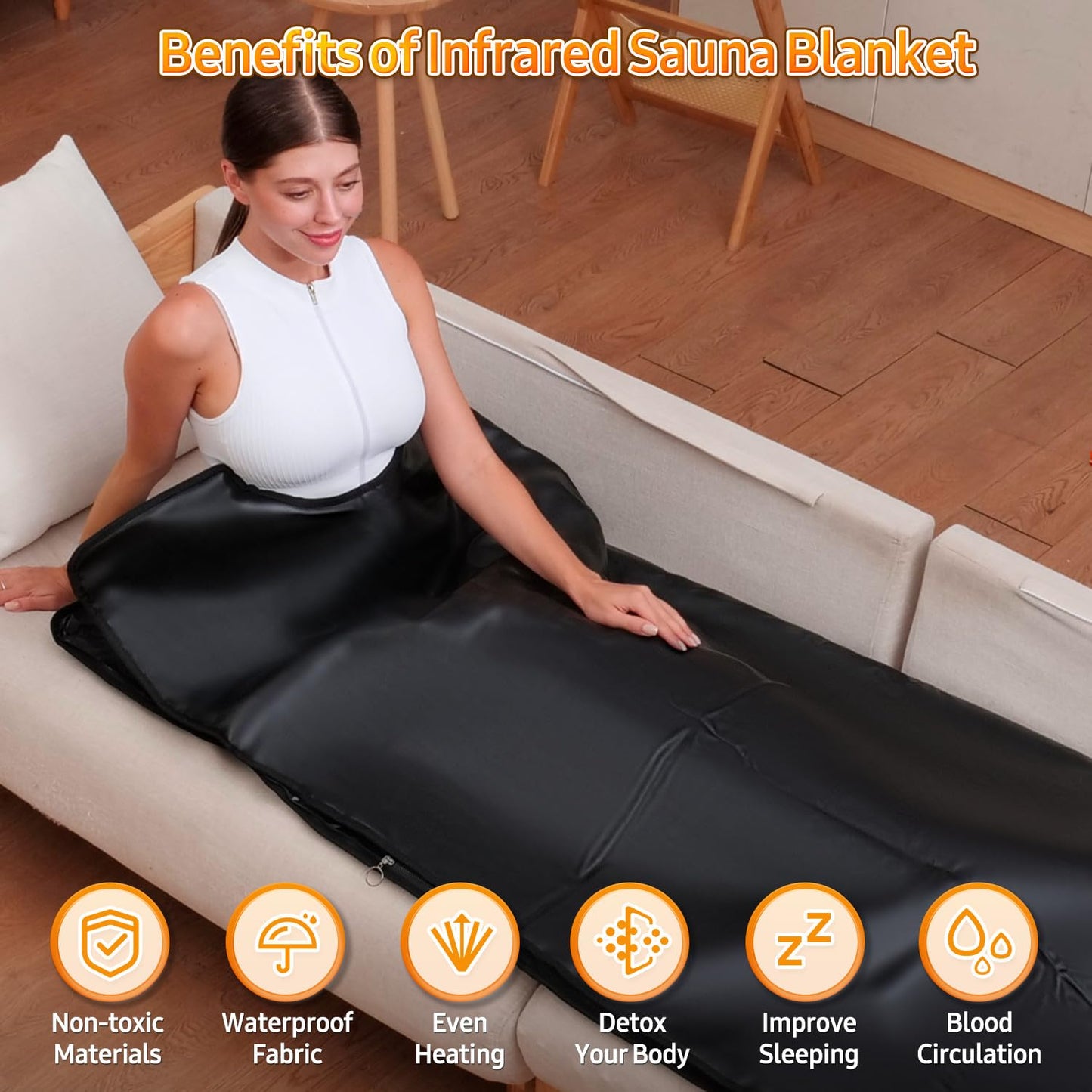 Cransidium Infrared Sauna Blanket for Home: Portable Far Infrared Heating Blanket for Full Body Detox & Relaxation – Adjustable 95-167℉ & 20-60 Min Timer 71 x 31.5Inch Premium PU Leather