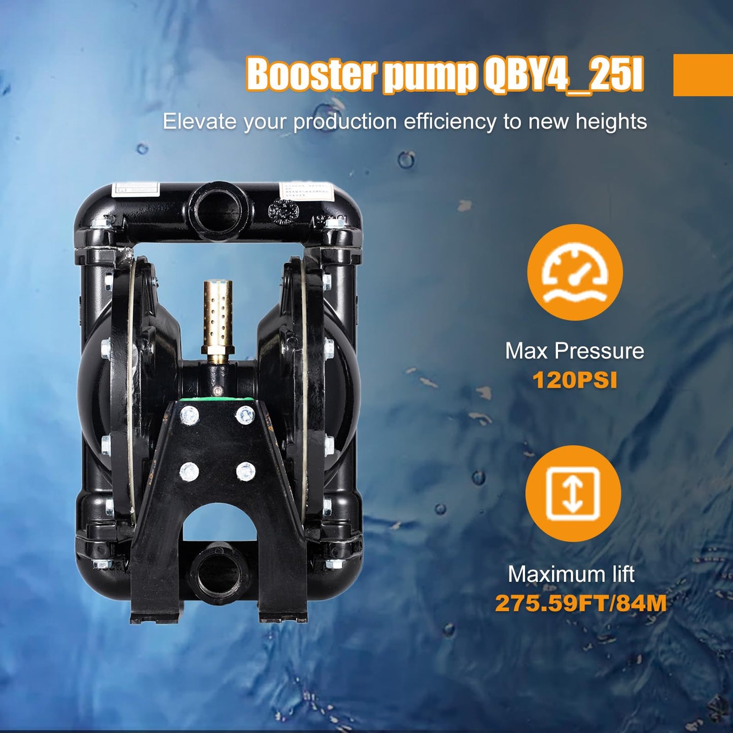Cozyel Air-Operated Diaphragm Pump Double Diaphragm Pump 1 inch Inlet & Outlet, Dual Diaphragm Air Pump Aluminum 35 GPM Max 120PSI, Nitrile Diaphragm, QBY4-25L