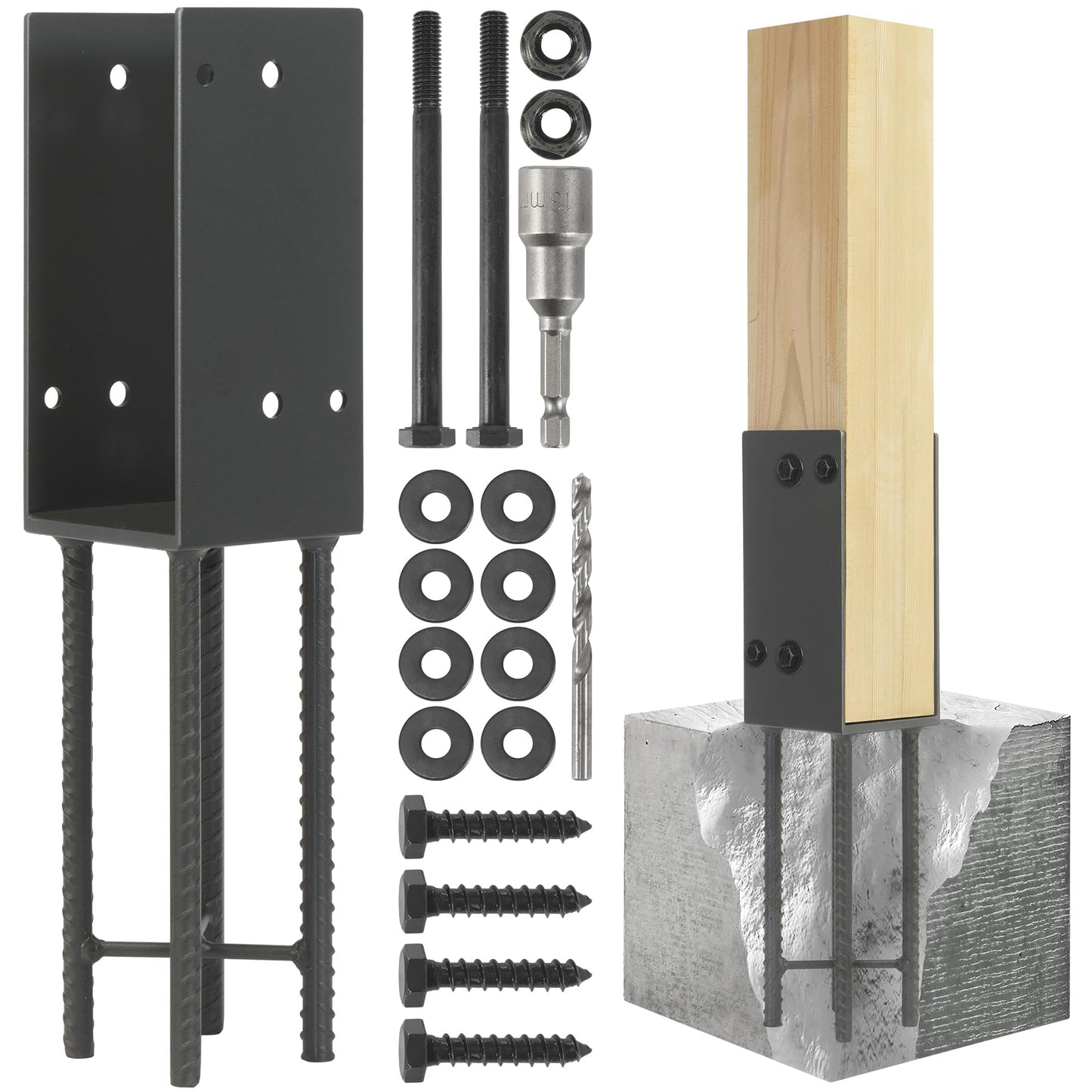 Wocepu 8 Pack Heavy Duty Stainless Steels U-Shape 4"x4"(Actual 3.5"x3.5") Wet Concrete Fence Post Holder, Psot Base, for Fence, Deck Railing, Pergola Wood Post Bracket Anchor (Dark Grey)