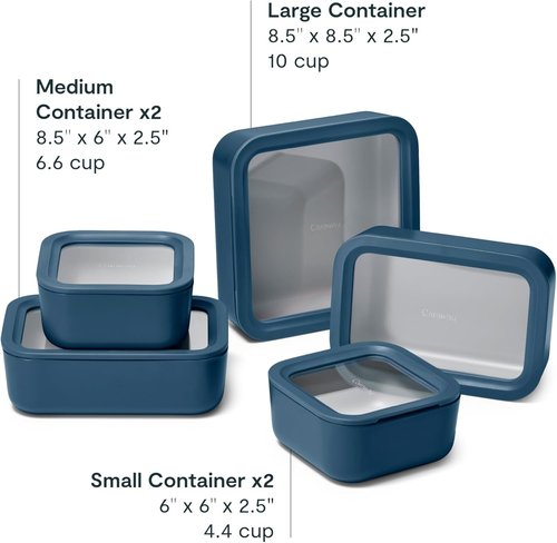 Caraway 13pc Glass Food Storage Container Set - Non-Toxic, Easy to Store Lunch Boxes - Navy with Glass Lids