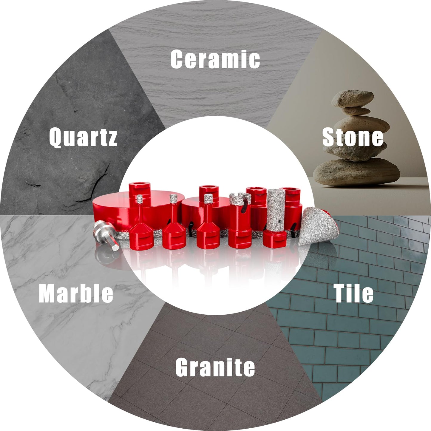 Tile Hole Saw Kit, Tolvaxo 11Pcs Brazing Diamond Hole Saw Kit for Porcelain Tile, Granite, Marble, Ceramic and More Drilling